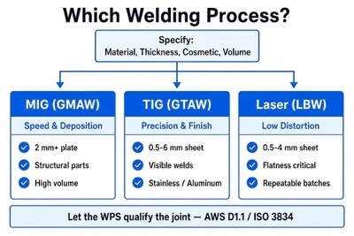Soldagem MIG vs TIG vs Laser: Qual processo é adequado para o seu projeto?